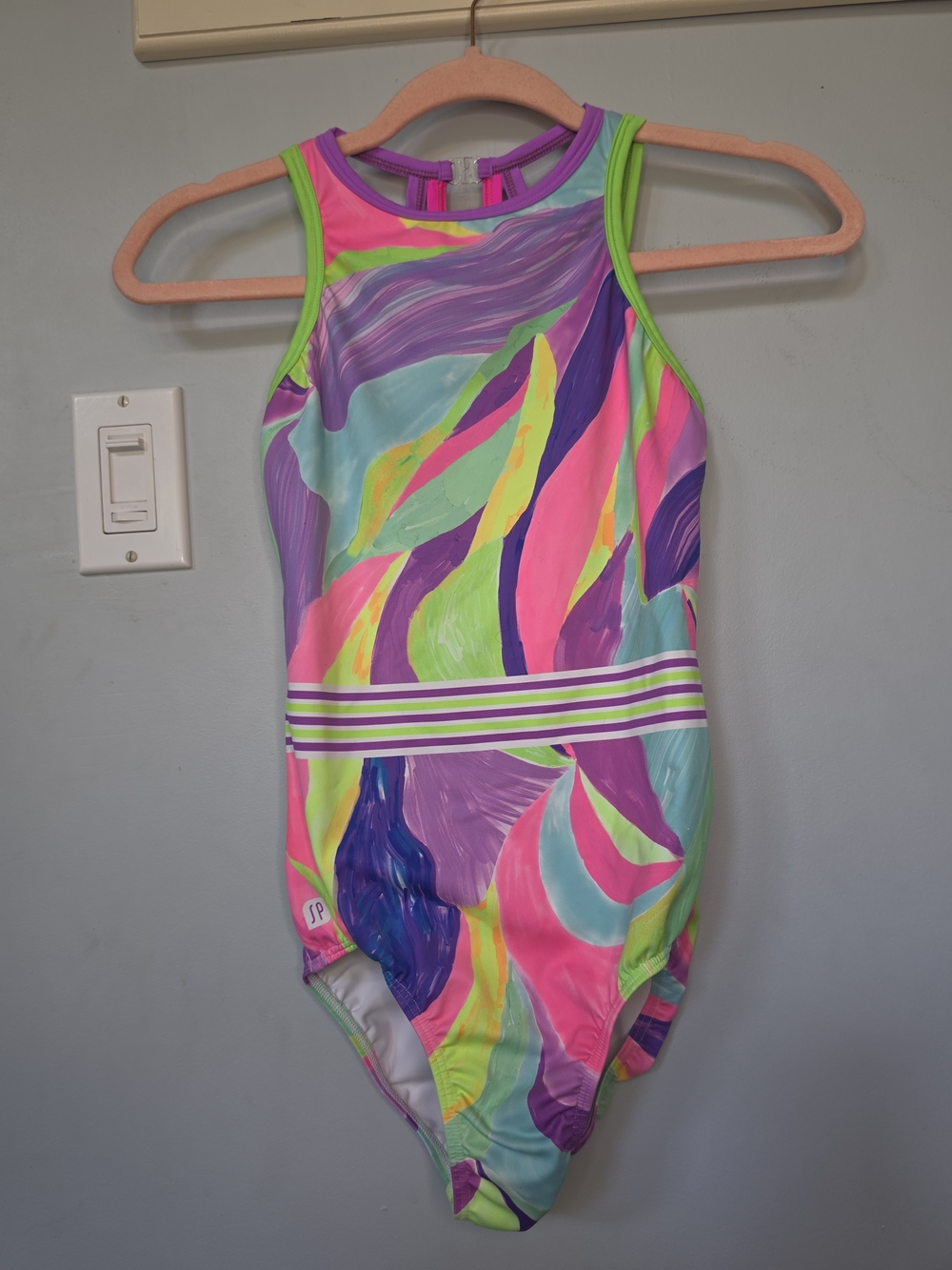 Sylvia P Multicolor Watercolor Swirl Strappy Back Gymnastics Leotard No Tag